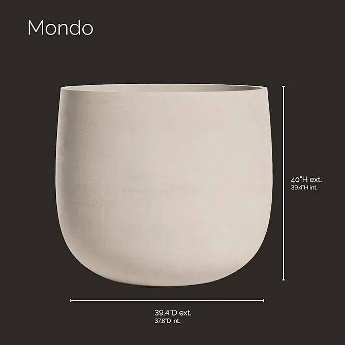 Mondo Large Planter – Sand Stone Finish – Fiberglass Indoor/Outdoor and Weather-Resistant Round Planter (39.4" D x 40" H Exterior, 37.8" D x 39.4" H Interior) by GreenHaven Gardens