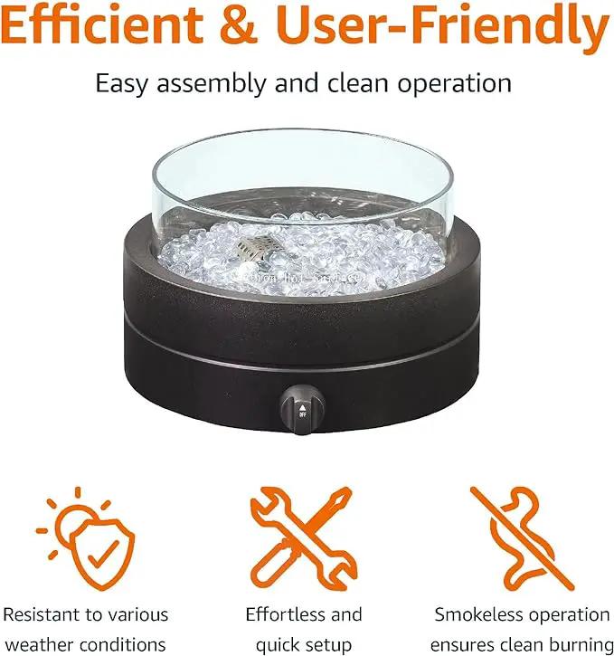 Amazon Basics 14-Inch Round Propane Fire Pit, 9000 BTU Portable Tabletop Fireplace with Glass Stones, Umbrella Hole Compatible for Outdoor Patio Tables & Camping, Brown by GreenHaven Gardens