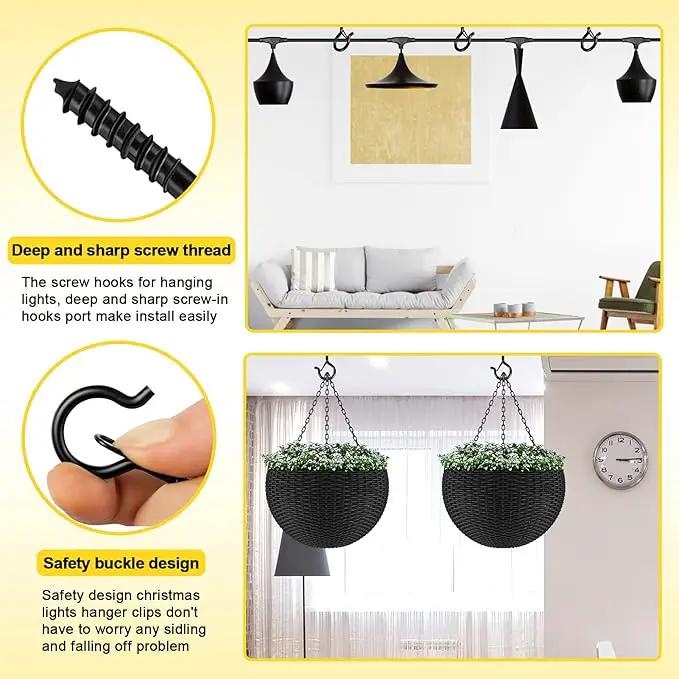 Hooks for Outdoor String Lights, Ceiling Screw Hooks with Safety Buckle Design for Hanging Plants Christmas Lights Party Led Wind Chimes, Black Q Hanger with Wing Nut Driver, 30 Pack by GreenHaven Gardens