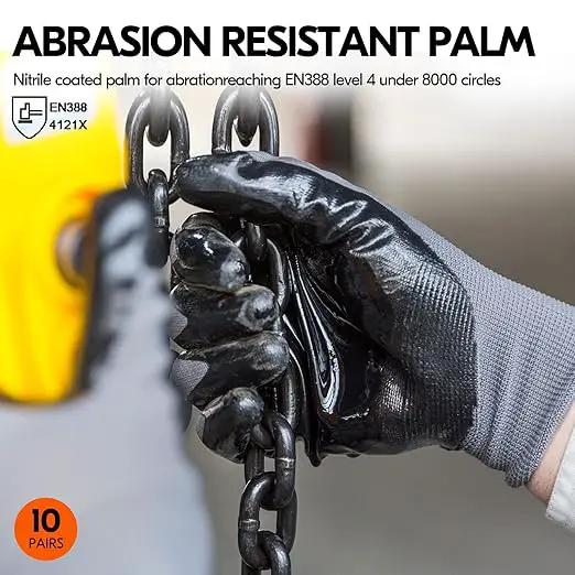 Vgo... 10-Pairs Safety Work Gloves, Gardening Gloves, Non-slip Nitrile coating, Dipping Gloves (Size XL, Gray, NT2110) by GreenHaven Gardens