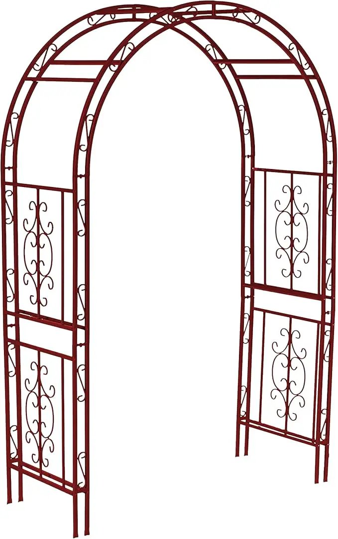 Evergreen Plow & Hearth Arch Metal Outdoor Garden Arbor | Montebello | 7 Feet Tall | Red | Iron Trellis Lattice for Climbing Plants | Wedding | Outdoor Patio Decor (Red) by GreenHaven Gardens