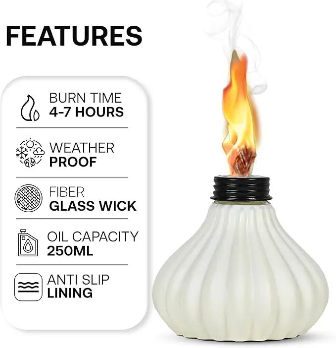 Deco Window Pack of 3 Table Torch for Indoor Outdoor Citronella Oil Tabletop Ceramic Lamp Landscape White Lantern with Fiberglass Wick & Cap for Patio Garden Yard Party Decor Light by GreenHaven Gardens
