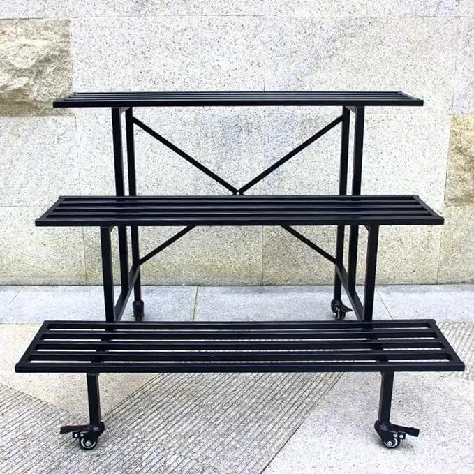 Zhongma Moving Garden Cart 3 Tier Sturdy Metal Plant Stand Heavy Duty Plant holder Garden Plant Shelf with Wheels by GreenHaven Gardens