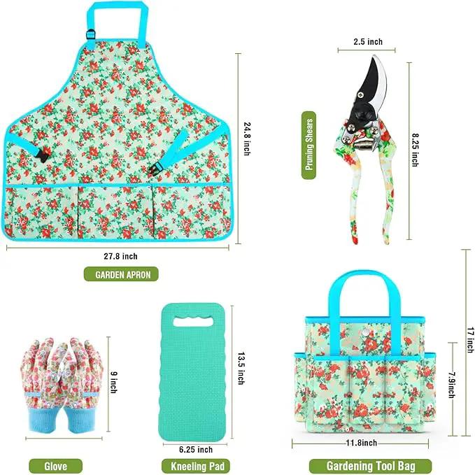 Garden Tools Set WANCHI 10 Piece Heavy Duty Floral Garden Tool Set Gardening Gifts for Women Men Birthday Rust-Proof Aluminum Garden Hand Tools Gardening Kit with Tote Bag Apron Glove by GreenHaven Gardens