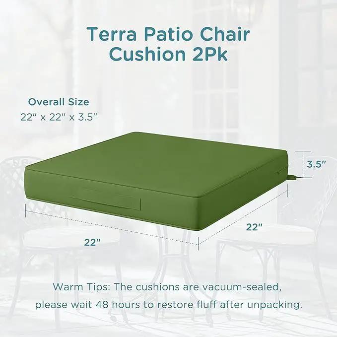 Codi Outdoor Seat Cushions for Patio Furniture 22x22 Inch, Waterproof Chair Cushion with Handles & Adjustable Straps, Fade Resistant - Set of 2, Green by GreenHaven Gardens