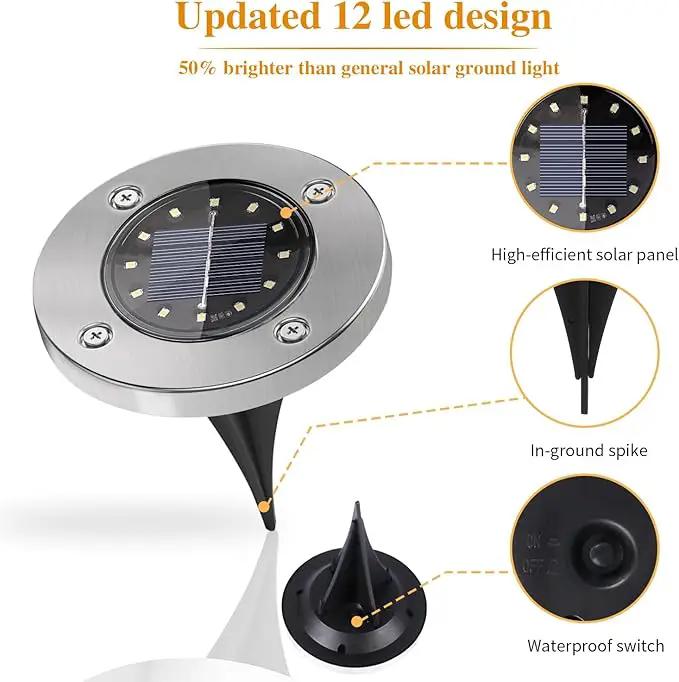Solar Garden Lights Outdoor, 8 Packs Bright Solar Powered Ground Light with Updated 12 LEDs, Waterproof Disk Warm Flat Lights for Garden Patio Yard Deck Lawn Walkway Landscape Decor by GreenHaven Gardens