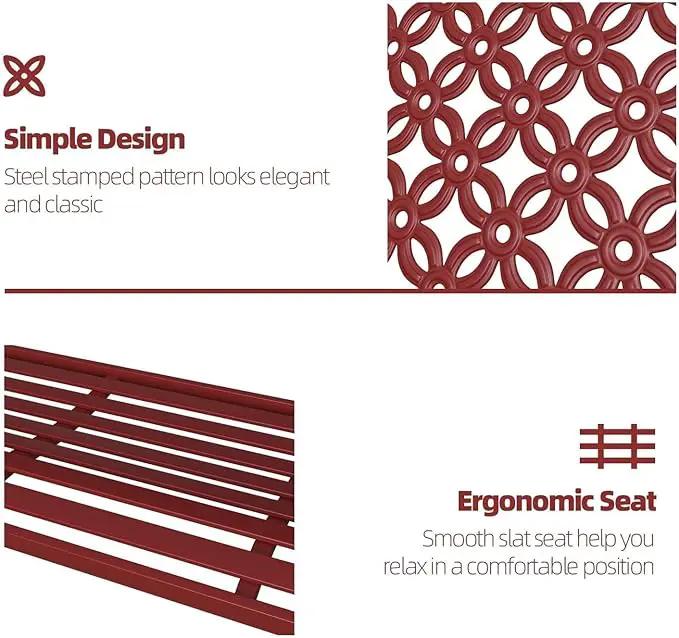 Grand patio 50" Outdoor Bench Garden Bench with Armrests Bench for Outdoors Lawn Yard Porch Red by GreenHaven Gardens