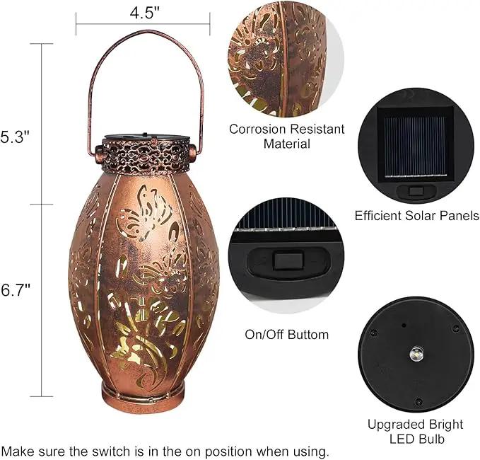 pearlstar 2 Pack Butterfly Solar Lantern Hanging Light Outdoor Waterproof Decorative Metal Solar Lamp for Table Garden Yard Patio Balcony Pathway,Copper,Birthday Gifts for Women Mom Men,Butterfly by GreenHaven Gardens
