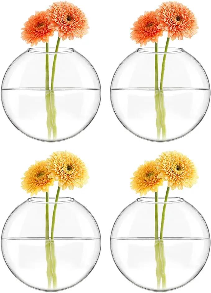 Mkono Wall Hanging Planter Propagation Station Glass Flower Vase for Hydroponics Plants, Bathroom, Home Office Living Room Decor Gift, Oblate Set of 4 by GreenHaven Gardens