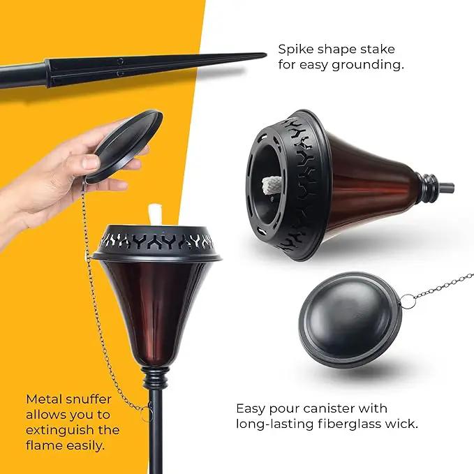 Garden Torch Large Flame - Deco Home Garden Torch Set of 2 | Citronella Garden Outdoor/Patio Outdoor Lighting Torch for Party Patio Pathway with Spikes and Deck Clamp | Caramel Black by GreenHaven Gardens