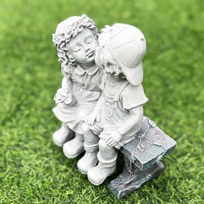 Elenon Garden First Kiss Outdoor Statue Decorative, Flower Bed Decor Boy and Girl Garden Statues, Couple Puppy Love Garden Sculpture for Yard Patio Art Decoration by GreenHaven Gardens
