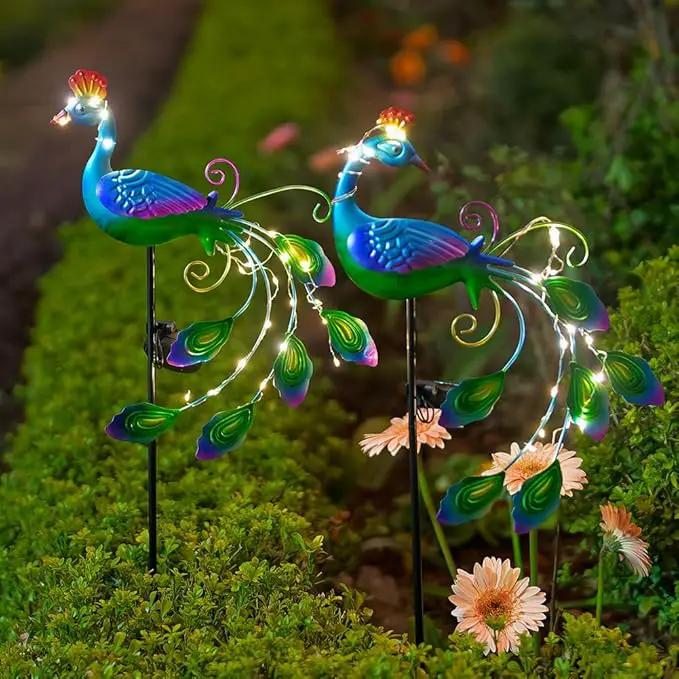 DREAMSOUL 2 Pack Peacock Solar Lights Outdoor Waterproof, Metal Outdoor Solar Lights for Yard Garden Peacock Decor by GreenHaven Gardens