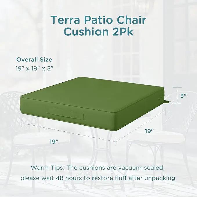 Codi Patio Chair Cushions 19x19 Inch, Waterproof Seat Cushion for Outdoor Furniture with Handles & Adjustable Straps, Fade Resistant - Set of 2, Green