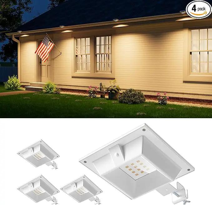4 Pack Solar Powered Gutter Lights Outdoor Decorative Waterproof 12 LEDs Yard Lamp for Fence, Railing, Outside Wall, Deck, Garden, Path, Backyard, Walkway, Patio, No Drilling Installation (Warm White) by GreenHaven Gardens