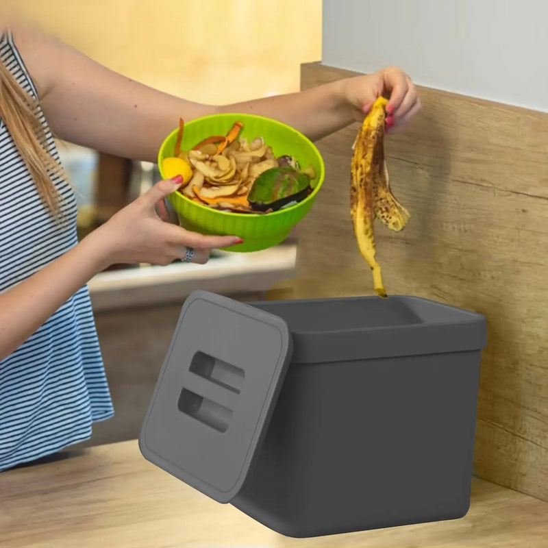Kitchen Compost Bin, LALASTAR Food Waste Bin for Kitchen, Food Scrap Pail Bucket with Colander, Hanging Trash Can, 1.8 Gallons, Black by GreenHaven Gardens