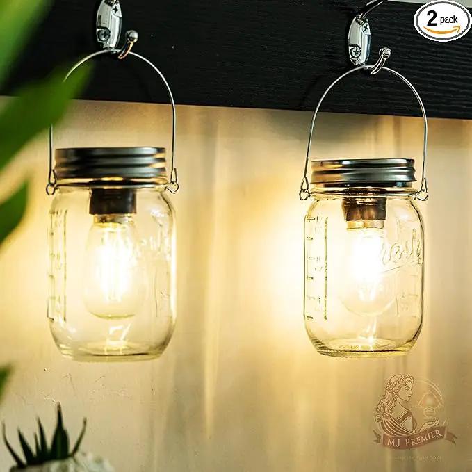 MJ Outdoor Mason Jar Lights Hanging Battery Operated Lamp Timer Cordless Lamps 2-Pack LED Decorative Garden Lanterns Glass Light for Patio Camping Courtyard Backyard Tree Hallway Stairs( Transparent) by GreenHaven Gardens