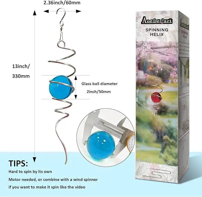Gazing Ball Spiral Tail Wind Spinner Stabilizer,Wind Spinner Tail Decorative Sun Catcher,Wind Spinner Spiral Indoor Outdoor Garden Decoration,Wind Spiral Rotating Yard Art Decor-13in(Blue) by GreenHaven Gardens