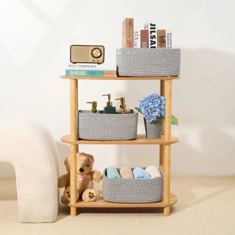Small Storage Baskets for Organizing | Closet Organizer Bins | Shelf Toy Basket | Woven Rope Baskets | Cube Decorative Box | Shallow Basket | 13x8.5x5.1” | 3 Packs Mixed Grey by GreenHaven Gardens