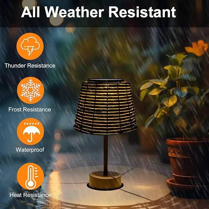 Solar Rattan Woven Desk Lamp, Outdoor Table Lamps for Patio, Garden, Bedroom, Living Room (Black) by GreenHaven Gardens