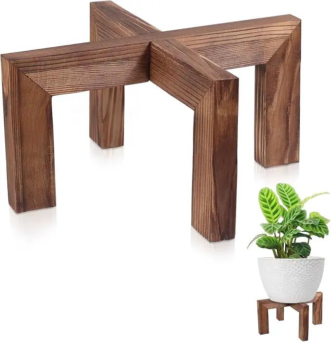 Plant Stand, Indoor/Outdoor Wood Plant Holder, Single Flower Pot Stand, Sturdy Planter Stand, Fit 5-15 Inch Pots by GreenHaven Gardens