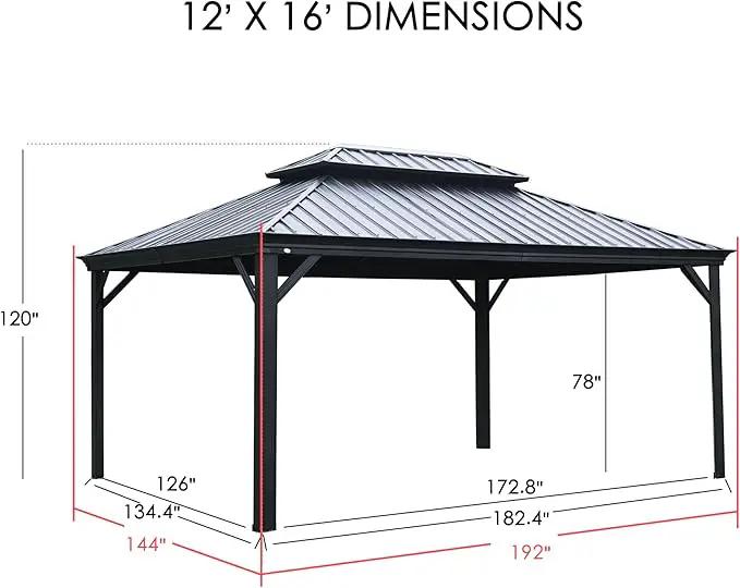 Kozyard Alexander 12' X 16' Hardtop Permanent Aluminum Metal Gazebo with Galvanized Steel Double Roof Canopy, Curtain and Netting Pavilion for Patio, Backyard, Deck, Lawn (Gray) by GreenHaven Gardens
