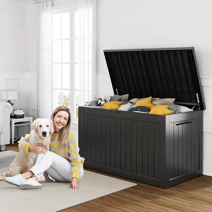 230 Gallon Resin Deck Box, Lockable Patio Outdoor Storage Box for Furniture, Garden Tools and Tools Storage, Waterproof Outside Storage Boxes - Black by GreenHaven Gardens