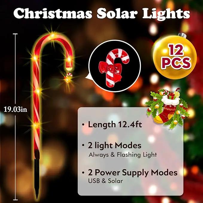 12 Pack Christmas Candy Cane Lights Outdoor Solar Pathway Lights Christmas Decorations Waterproof Driveway Walkway Markers Yard Garden Home Xmas Decor, 2-in-1 Rechargeable Solar Power by GreenHaven Gardens