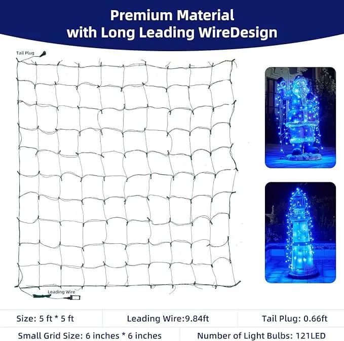 Led Net Lights Christmas Lights Outdoor Blue Christmas Net Lighting with 121Led Mini Globe Lights 5ftx5ft, Outdoor Indoor Fairy Mesh Net Lights for Christmas Trees, Bushes, Shrubs Decorations by GreenHaven Gardens