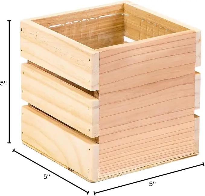 Wood Planter Box with Wine Crate Styled, 5 Inch Square, Rose Wood, Plastic Liner, Garden Centerpiece Display, Wedding Flowers Holder, Home and Venue Decor (5x5 Wine Crate Set of 4, Rose Wood) by GreenHaven Gardens