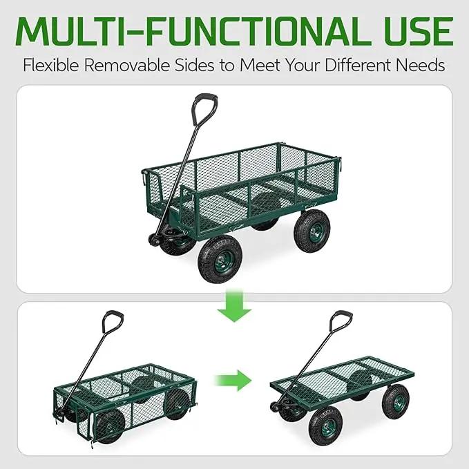 TAIFA Heavy Duty Steel Garden Cart 880 Lbs Capacity with Removable Sides for Yard Lawn and Farm, Metal Utility Wagon with 180° Rotating Handle, Green by GreenHaven Gardens
