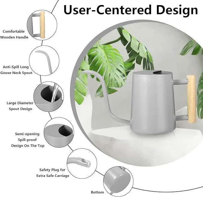Watering Can Indoor Plants, 35oz Small Watering Can Indoor Stainless Steel Metal Watering Can Modern Decorative Watering Pot with Long Spout for Indoor House Plant Bonsai Garden Flowers (Gray) by GreenHaven Gardens