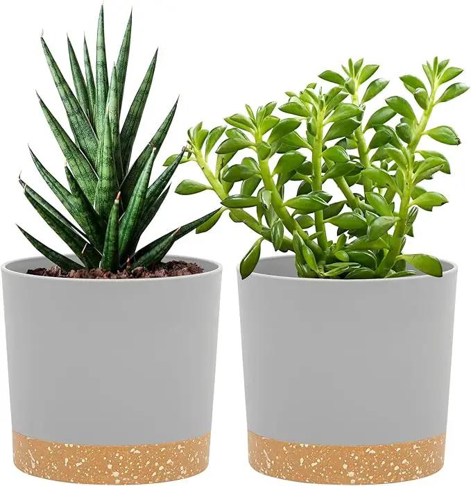 QCQHDU 5 inch Plant Pot, 2 Pack Planters for Indoor Plants with Drainage Holes & Saucer, Outdoor Flower Pots Home Garden Modern Decor by GreenHaven Gardens