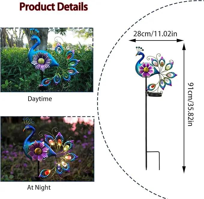 Solar Peacock Statue, Garden Metal Stake Lights Yard Decorations Outdoor,Perfect Peacock Gifts for Women, Ornaments,Mothers Day Ideal Gifts（Solar Peacock Flower ） by GreenHaven Gardens