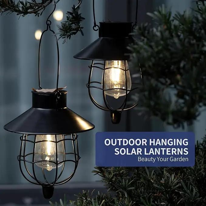 Solar Hanging Lantern Outdoor Waterproof Solar Lanterns Hanging Lights for Outside with Bright Warm White Light for Garden Patio Yard Pathway 2 Pack(Black) by GreenHaven Gardens