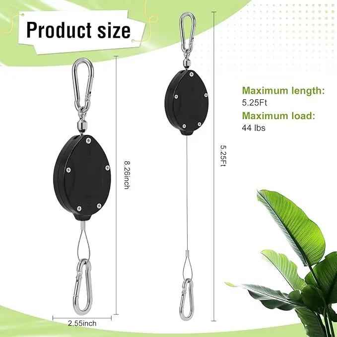 Plant Pulleys for Hanging Plants, Heavy Duty Retractable Hangers, 304 Stainless Steel Rope, Auto Plant Holder, Adjustable Climbing Hook for Garden Baskets Watering, or Bird Feeders (Black-6) by GreenHaven Gardens