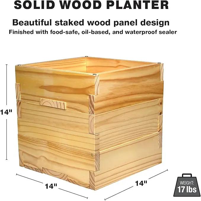 Excello Global Products Wooden Planter Box Set with 10' String Light Pole - 14"x14", Ready to Assemble. by GreenHaven Gardens