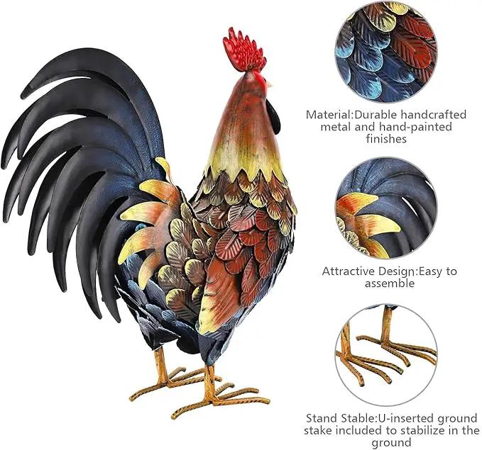 chisheen Rooster Decor Garden Statue Metal Chicken Yard Art Sculpture Outdoor Figurines by GreenHaven Gardens