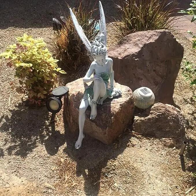 Angel Figurine Outdoor Statue, 9'' Brown Resin Angel Craft for Home, Table, Lawn, Yard, Porch, Patio, Christmas, Housewarming Gifts by GreenHaven Gardens