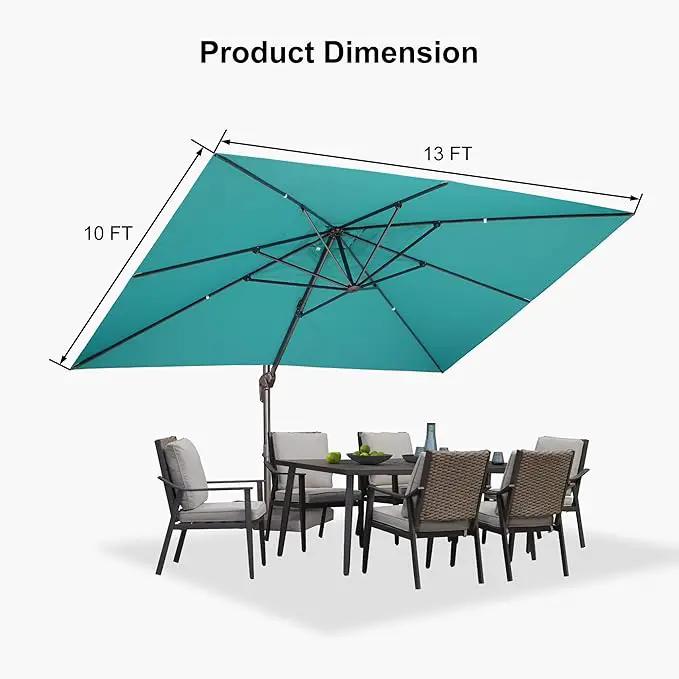 PURPLE LEAF 10' X 13' Patio Cantilever Umbrella Rectangle Umbrella Outdoor with Aluminum Offset Hanging and 360° Rotation for Pool Garden Deck Patio, Turquoise by GreenHaven Gardens