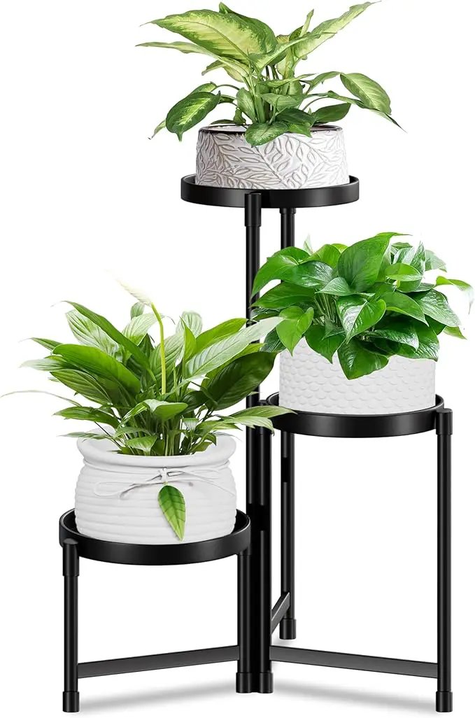 Plant Stand indoor outdoor - 3 Tier black Tall Metal Flower Pot Holder Potted Display Rack - Heavy Duty Corner Plant Shelf for Patio Garden Balcony Living Room Bedroom by GreenHaven Gardens