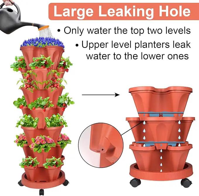 DUNCHATY Stackable Planters 7 Tier Vertical Garden Planting Tower Planters Strawberry, Herb, Flower, and Vegetable Planter Indoor Outdoor Gardening Pots with Removable Wheels and Tools by GreenHaven Gardens