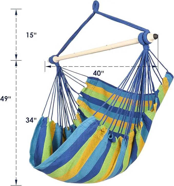 Highwild Hammock Chair Hanging Rope Swing - Max 500 Lbs - Steel Spreader Bar with Anti-Slip Rings - for Any Indoor or Outdoor Spaces (Blue Striped) by GreenHaven Gardens