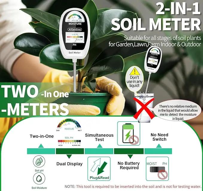 Soil Test Kit, 2-in-1 Soil Moisture Meter, Soil pH Meter -Dual Dial-Simultaneously-Display Results-Soil pH Tester, Moisture Meter for Garden,Lawn,Farm Indoor&Outdoor Plants-PureWhite by GreenHaven Gardens