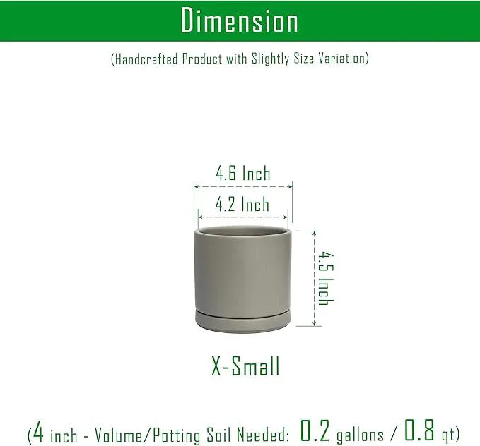 D'vine Dev Set of 2 Plants Pots, 4.6 Inch Ceramic Planter Pot for Plants with Drainage Hole and Saucer, Speckled Grey, 94-V-B-3 by GreenHaven Gardens