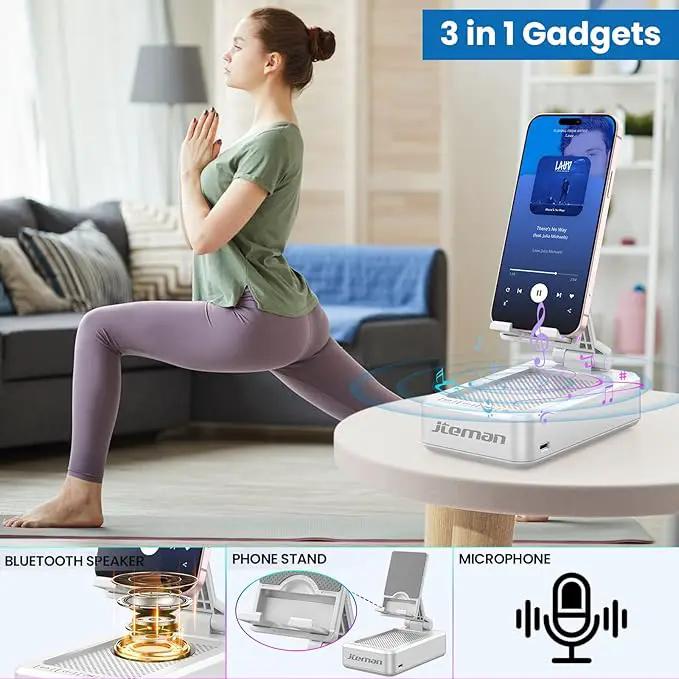 JTEMAN Portable Phone Stand with Speaker Bluetooth Wireless,Gifts for Men Women,Birthday for Women,Kitchen Gadgets for Men,Phone Holder for Desk - White by GreenHaven Gardens