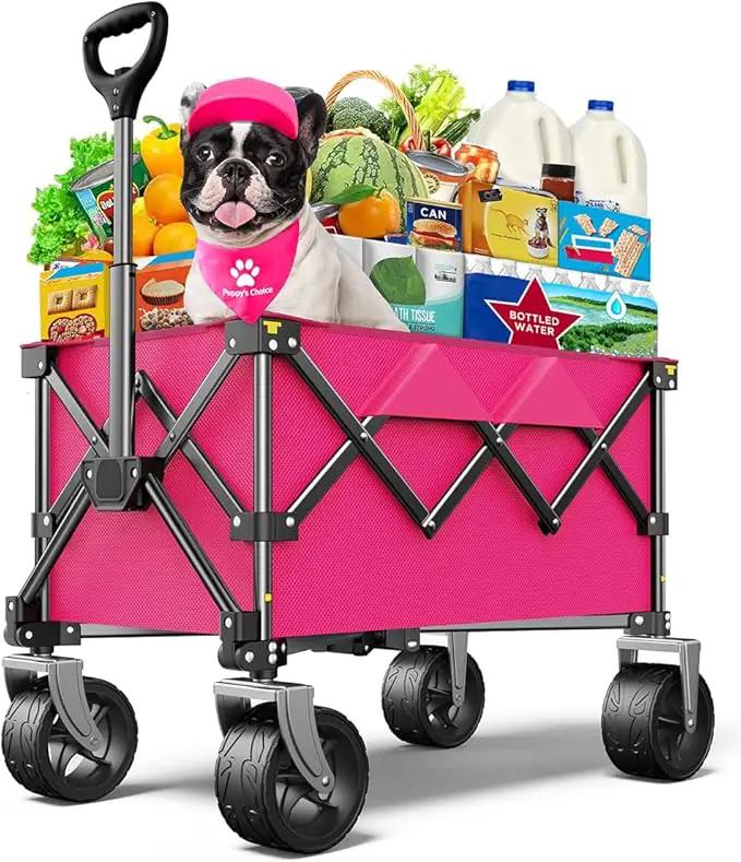 Beach Wagon,Collapsible-Wagon 220lbs with Big Wheels FoldableWagon Carts,Portable Utility for Garden Grocery Sports Camping All Terrain-Pink by GreenHaven Gardens