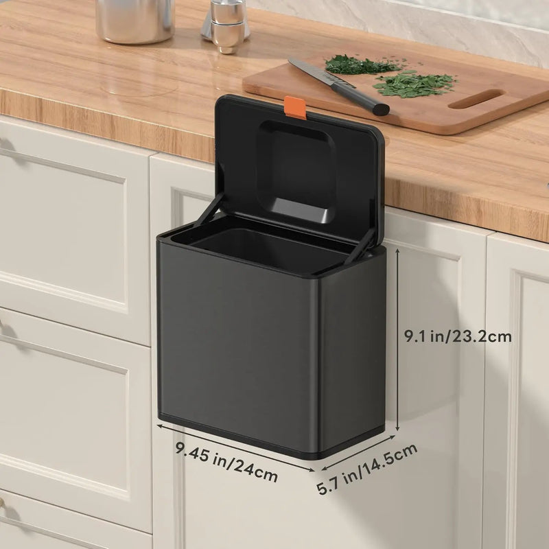 Mbillion Kitchen Compost Bin Hanging Trash Can with Lid 1.05 Gallon Stainless Steel Garbage Can for Kitchen Cabinet Door Mounted Trash Can Under Sink Door RV Bathroom,Brushed Black by GreenHaven Gardens
