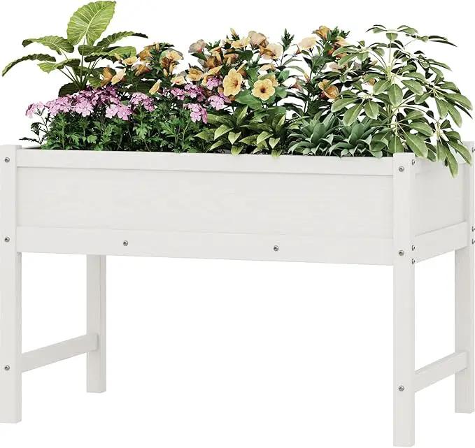 HDPE Raised Garden Bed with Legs, Outdoor Weather-Resistant Elevated Planter Box Stand for Seeds, Herbs, Flowers, Vegetables (White) by GreenHaven Gardens