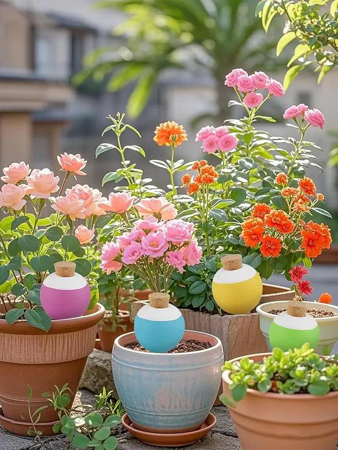 Kalolary 8Pcs Plant Watering Globes, Large Terracotta Automatic Watering Stake Devices with Wooden Stopper for Pots, Planters, Indoor, Outdoor by GreenHaven Gardens