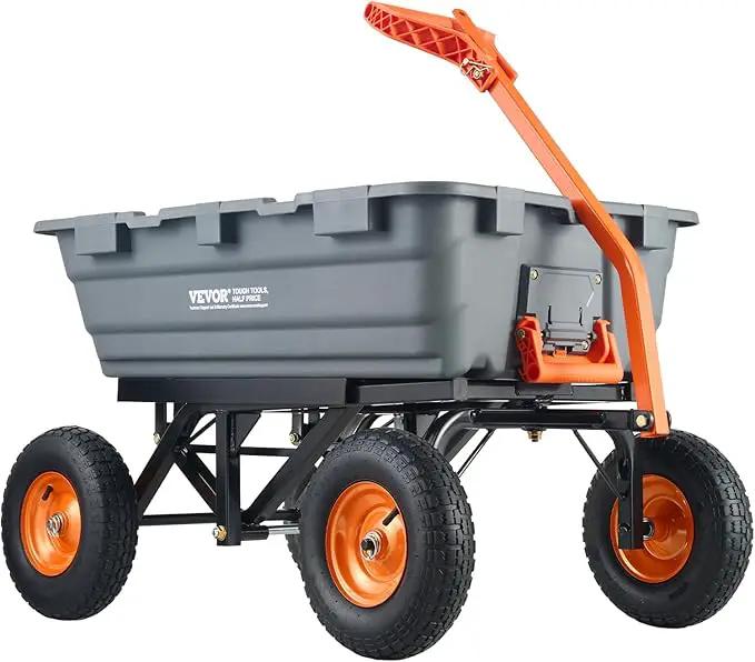 VEVOR 1500lbs Poly Garden Dump Cart Wheelbarrow Wagon with 2 in 1 Convertible Handle, Heavy Duty Yard Cart Wagon for with 13in All Terrain Wheels, Dump Trailer Tow Behind for Lawn Mower Tractor by GreenHaven Gardens